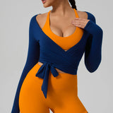 Hearuisavy Summer Women's Yoga Shirt Long Sleeve Sportswear Gym Breathable Quick Dry Sports Top Pilates Dance Ballet Wrap Tops