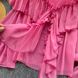 SINGREINY Chic Ruffles Splice Chiffon Blouse V Neck Flared Sleeve Loose Tops 2025 Fashion Solid Fairycore Vacation Women Shirt
