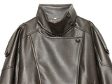 Women's Jacket 2026 Autunm  New Black Long Sleeve Pebble Faux Leather Jacket Motorcycle Style Personality Fashion