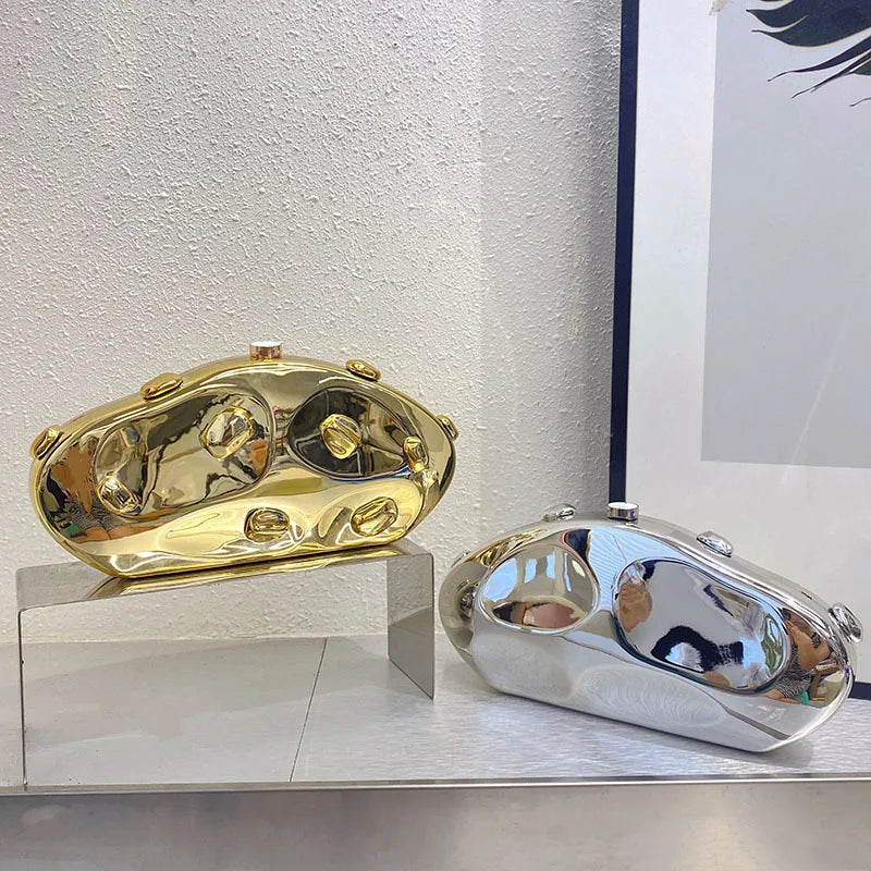 Acrylic Shell Shape Clutch Bag Gold Silver Blue Women Evening Party Cute Metal Shiny Purse Handbag 2025 Wholesale Clutch Bags