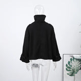 Fashion Short Woolen Coat For Women Stand Collar Full Sleeve Loose Zipper Jacket Female 2025 Spring Autumn Solid Lady Outwear