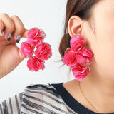 Chiffon flower multi-layer earrings, summer beach vacation style exaggerated earrings design, light luxury, niche