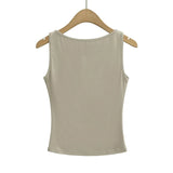 Women Double Layer Boat Neck Soft Slinky Tank Top