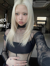 Weird Puss Coquette See Through Bodysuit Women Sexy Wild Mesh Hipster Patchwork Full Sleeve Midnight Stretch Street Clubwear
