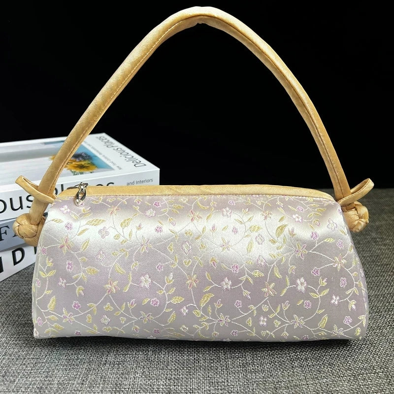 Fashion Shoulder Bag Women Handbag Luxury Embroidered Silk Bag Female Purse Small Cute Cosplay Cheongsam Flower Satin Tote Bag