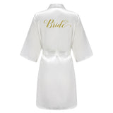 Grass Green Women's White Letter Bride Bridesmaid Short Satin Robes for Wedding Party Getting Ready