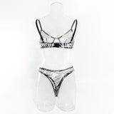 Toucheart 2-Piece Sexy Leopard Print Lingerie Set Bra Women Hollow Sexy Lingerie Thin Mesh Patchwork Print See-Through Sexy Set