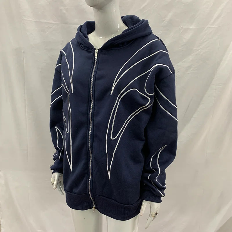 Women Graphic Zip Up Hoodie Oversized Hooded Sweatshirt Line Print Long Sleeve Casual Streetwear Autumn Jacket 2026 Hot New Plus