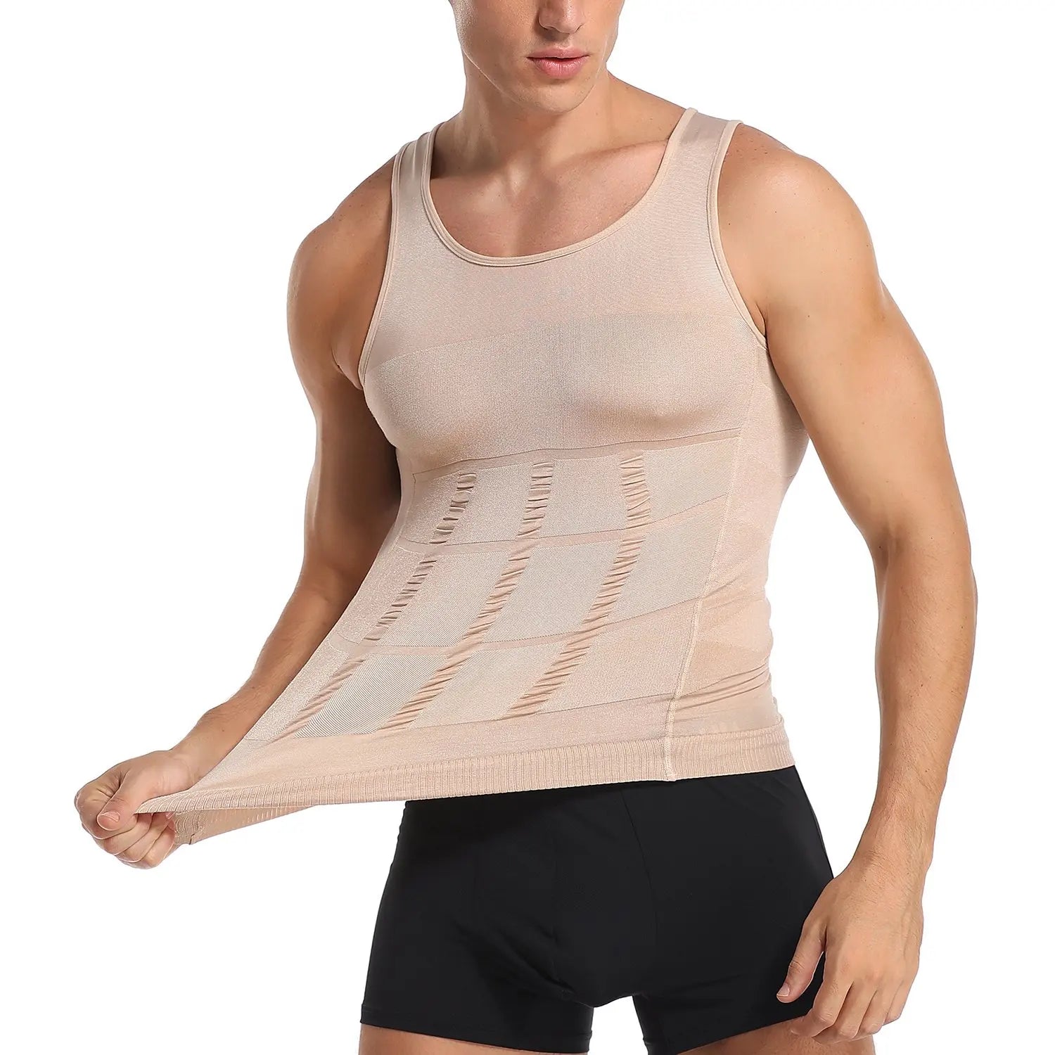 Men Slimming Body Shaper Abdomen Reducer Underwear Tank Top Sleevelss Wide Strap Shapewear Fitness Posture Correct Belly Abdominal Fat Reducer Vest Breathable Soft Waist Trainer S-3XL