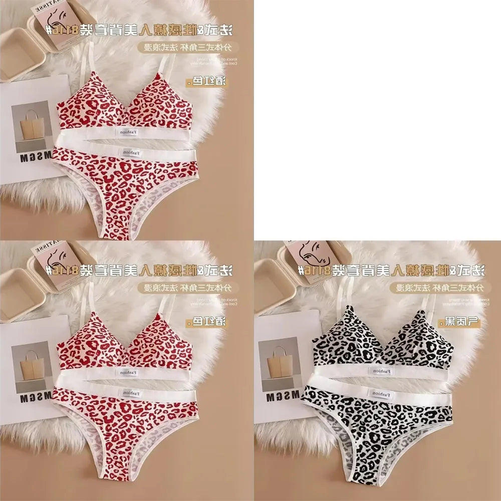 1/3/8Pcs Seamless Bra Set Low Waist Panties Leopard Bralette Sexy Lingerie Set Vneck Sport Brassiere Female Cotton Underwear Set