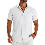 Mens Summer Solid Color Short Sleeve Tees and Premium Breathable Elegant Casual Shirts Hawaiian Inspired Cotton Linen Tops