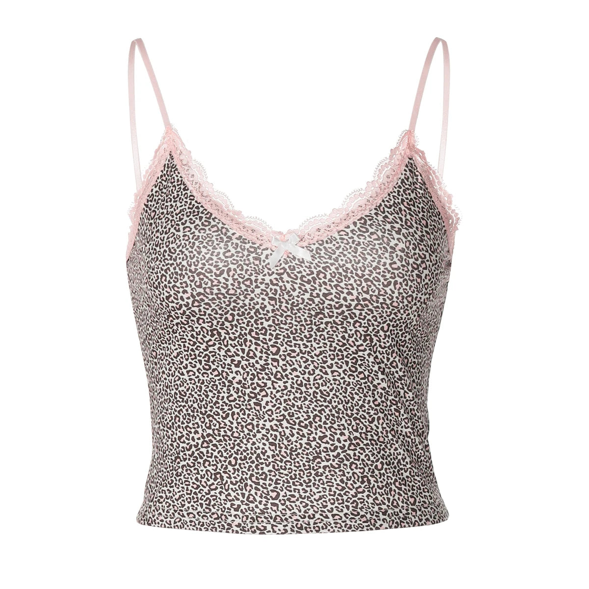 Hugcitar Leopard Print Slips Bows Patchwork Lace Sexy Slim Crop Camis Top Summer Fashion Women Y2K Outfits Festival Party