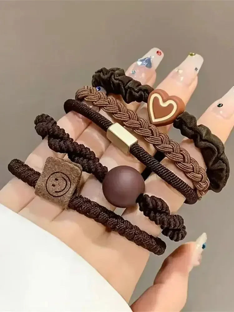 5/10/20pcs Simple Style Hair Tie Set Braided Hair Rope Heart Decor Scrunchies Elastic Ponytail Holder Hair Accessories For Women