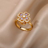 Spinner Zircon Heart Four Leaf Clover Rings For Women Stainless Steel Anti Stress Anxiety Fidget Ring Jewelry Christmas Gift