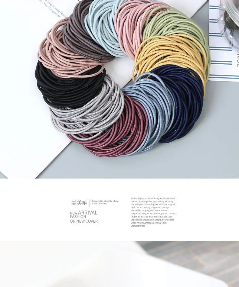 100PCS/Set Women 3.5CM Basic Nylon Elastic Hair Bands Ponytail Hair Scrunchie Rubber Bands Headband Hair Accessories Headwear