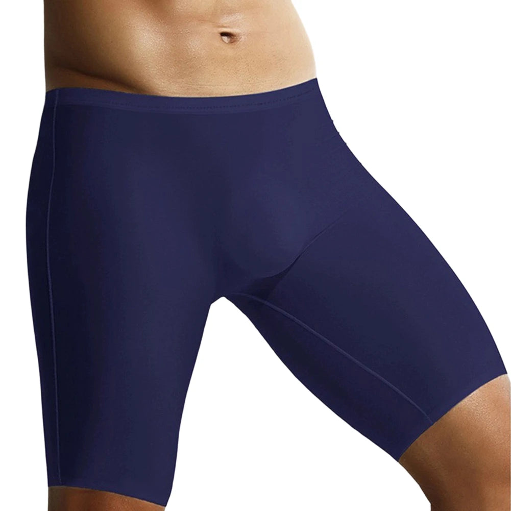 1pc Men Ice Silk Boxers Shorts Sports Long Leg Shorts Underwear Thin Seamless Anti-wear Panties Breathable Comfortable Underpant