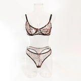 Toucheart 2-Piece Sexy Leopard Print Lingerie Set Bra Women Hollow Sexy Lingerie Thin Mesh Patchwork Print See-Through Sexy Set
