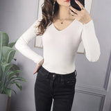 2026 Autumn Winter Women Solid Rib Knit V Neck Stripe Pull Sweater Femme Y2k Long Sleeve Pullover Jersey Tops Fashion Clothes