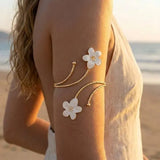 Bohemian Enamel Flower Cuff Bracelets for Women Fashion Gold Color Floral Upper Arm Open Bangle Beach Party Jewelry Gift