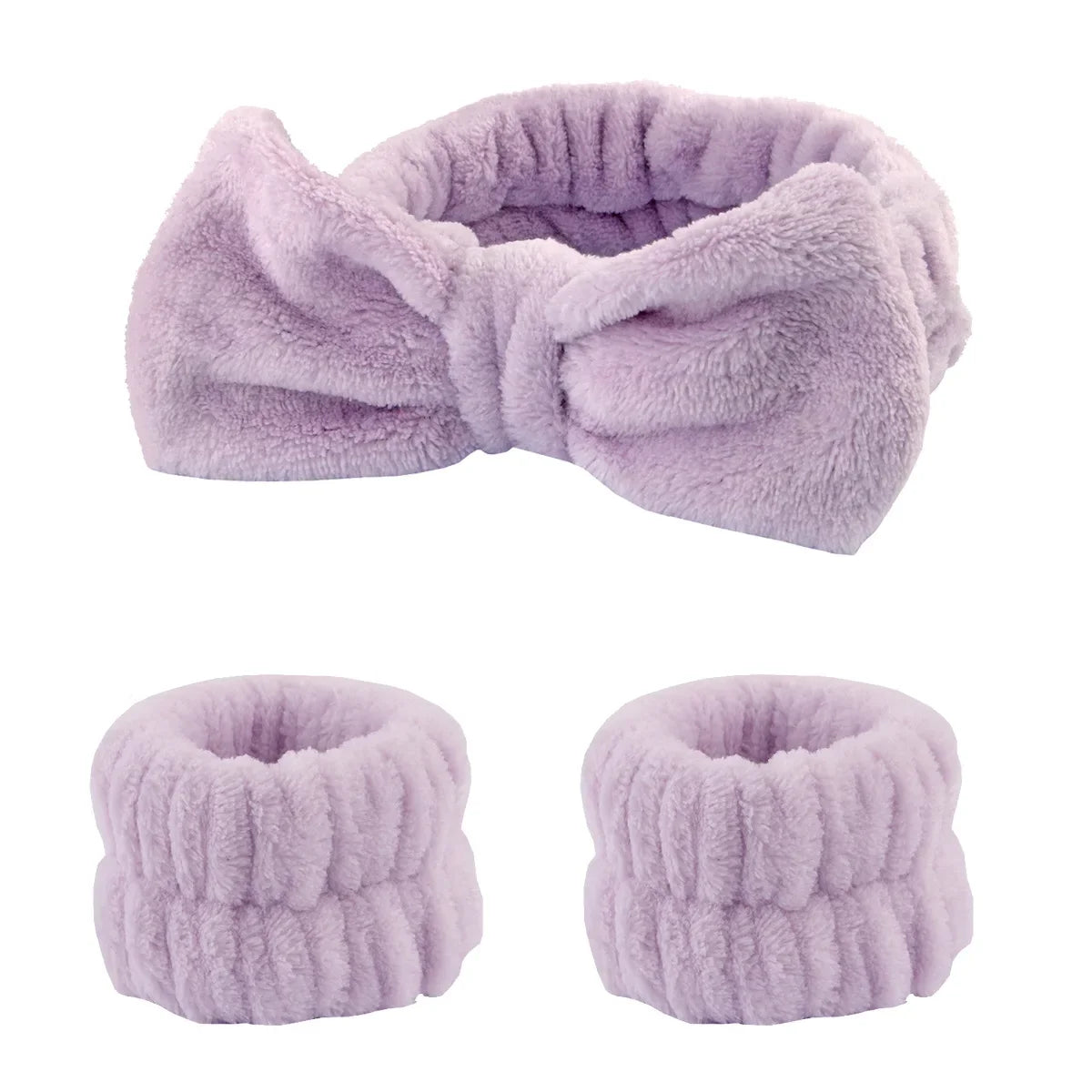 Women's Soft Coral Fleece Headband Wide Bow Hair Band Wristband for Skincare Face Washing Hair Accessories