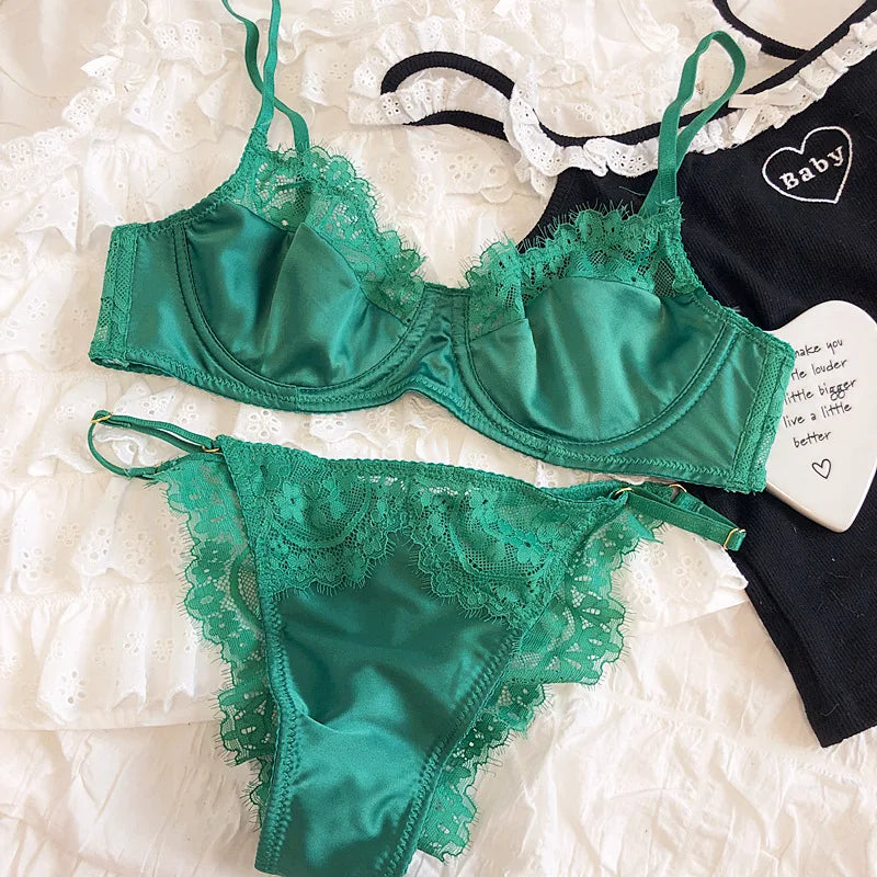Sexy Underwear Set for Women Ultra-thin Bra Set French Lace Breathable Bralette Female Silk Comfort Bras and Thong Lingerie