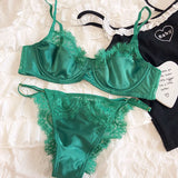 Sexy Underwear Set for Women Ultra-thin Bra Set French Lace Breathable Bralette Female Silk Comfort Bras and Thong Lingerie