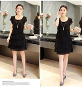 2026 Dress For Women Summer Wave Cut Ruffle Sweet Solid Short Sleeve Slim Dresses Lady Casual All-match Vestido O-Neck Chiffon