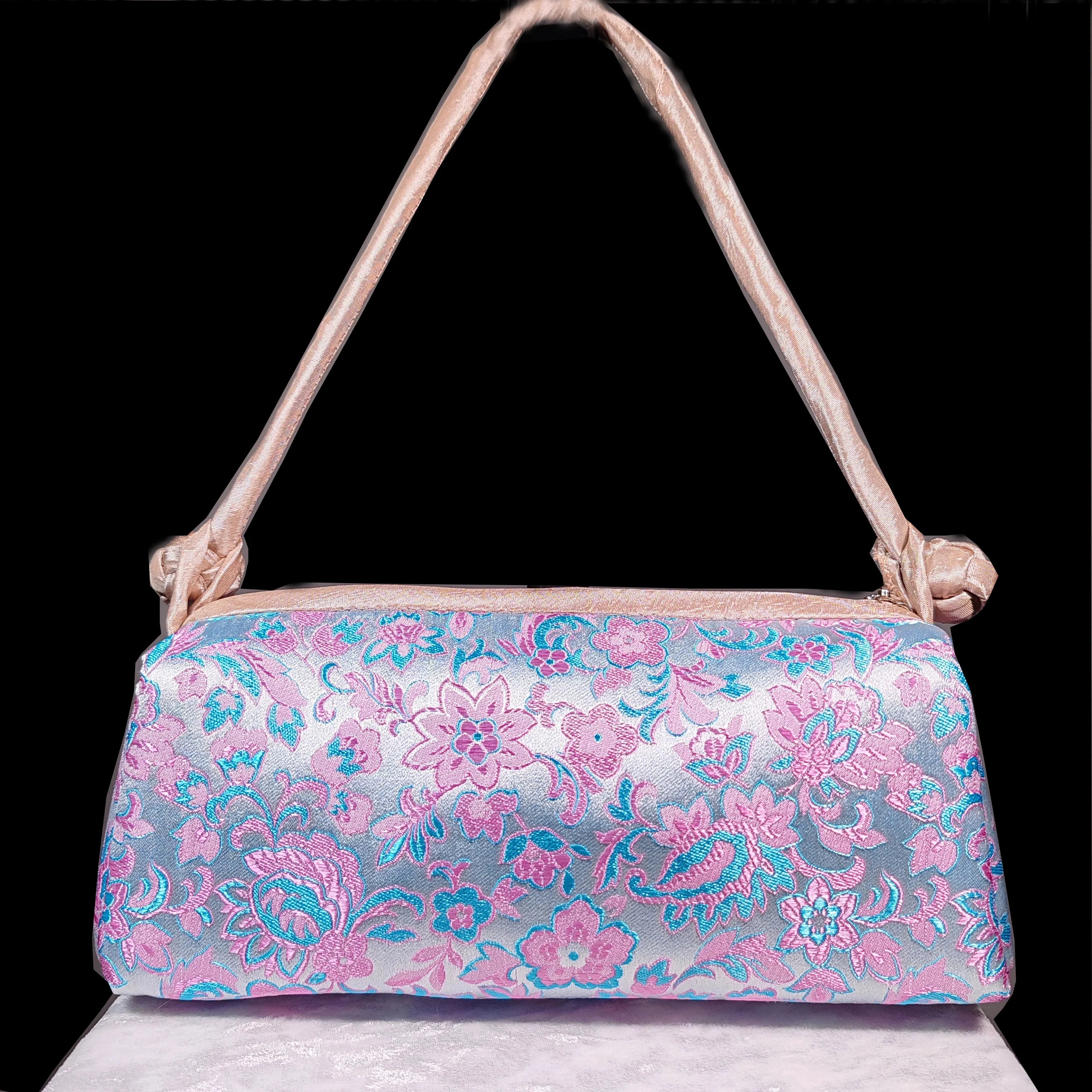 Fashion Shoulder Bag Women Handbag Luxury Embroidered Silk Bag Female Purse Small Cute Cosplay Cheongsam Flower Satin Tote Bag