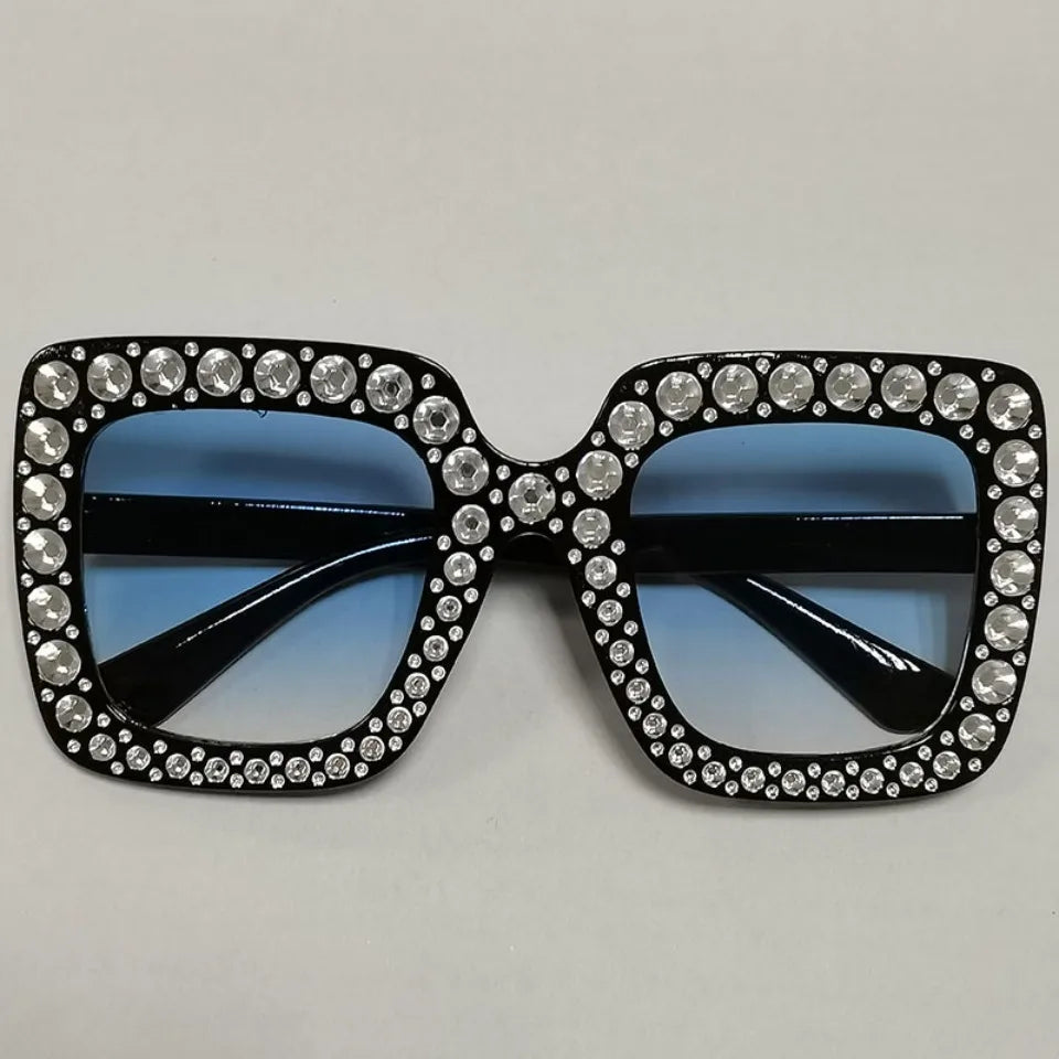 Diamond Oversized Sunglasses Big Square Frame Sunglasses UV400 Crystal Eyewear Retro Rhinestone Frames Eyeglasses