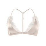 Birdtree 93% Silk 7% Spandex Women Lace Bra,Wireless Pitted Triangle Cup Front Closure Bralette,2026 New Underwear A61403JF