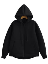 HH 2026 Casual Women's Soild Zipper Hoodie Long Sleeve Big Pocket Zipper Jacket With Hood Female Loose Outerwear Coat Tops