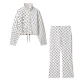 HH Woman Autumn Long Sleeves Turtleneck Zipper With Pockets Drawstring Casual Coats Women Fashion Polka Dot Printed Jacket