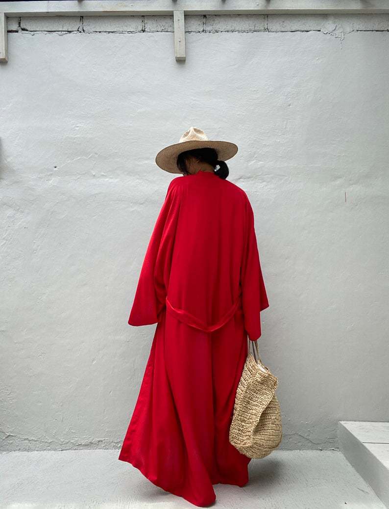 Solid Beach Cover Up Women Self Belted Wrap Kimono Dress Swimsuit 2025 New Robe Summer Beachwear Factory Supply
