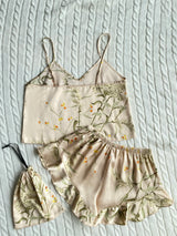 Elegant Floral Print Cami Tops Ruffle Hem Shorts Pajama Set  Women's Sleepwear Loungewear