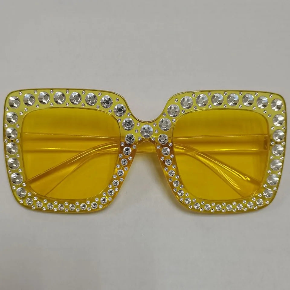 Diamond Oversized Sunglasses Big Square Frame Sunglasses UV400 Crystal Eyewear Retro Rhinestone Frames Eyeglasses