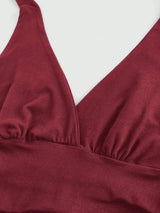 Solid V-neck Backless Halter Crop Top for Women Summer Sexy Y2K Sleeveless Ruched Top Streetwear