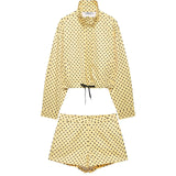 HH Woman Autumn Long Sleeves Turtleneck Zipper With Pockets Drawstring Casual Coats Women Fashion Polka Dot Printed Jacket