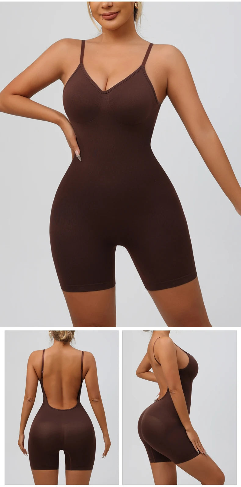 Flarixa Women's Low Back Seamless Bodysuit Tummy Control Hip Lifter Full Body Shaper Backless Shapewear Jumpsuit Slim Corset