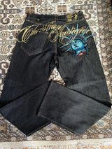 Baggy Wide Leg Y2K 2000s Loose Jeans Embroidered Buddha Casual Denim Pants Harajuku High Waist Straight Jeans Y2k Women Clothing