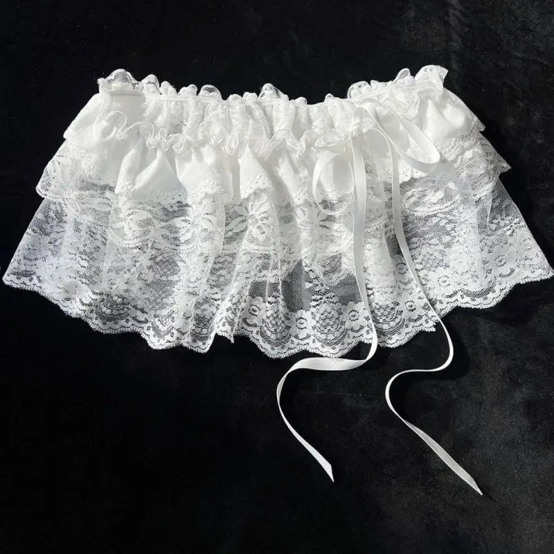 2026 Korean Ins Unique Lace Layered Gauze Skirts Lace Trim A-Line Short Cloth Mini Waist Skirts Harajuku Girl's White Skirts Y2K