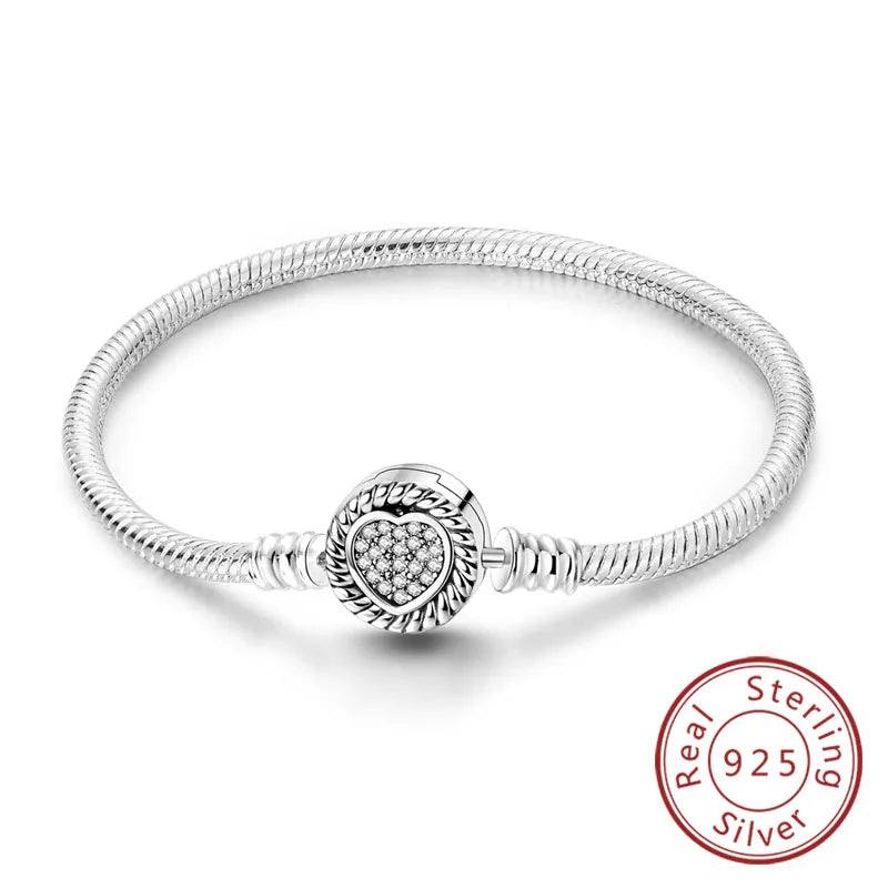 Bracelet Original 925 Sterling Silver Charm Bracelet 17-20CM Love Heart Pave Zirconia Bracelet for Women DIY Charm Jewelry Gifts