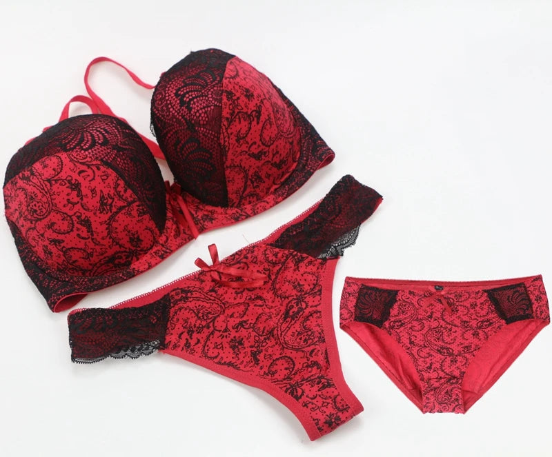 2024 New Sexy Push Up Bra Sets For Women 3 Piece Underwear BCDEF Cup Beige Black Blue Purple Red White Plus Size Lingerie