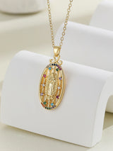Luxury Gold Plated Multicolor CZ Pendant Necklace, Elegant Vintage Charm Jewelry Gift for Women