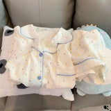 Women's printed polka dot cotton pajamas set, short sleeved top and shorts 2-piece set, casual and comfortable home set, sweet