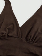 Solid V-neck Backless Halter Crop Top for Women Summer Sexy Y2K Sleeveless Ruched Top Streetwear