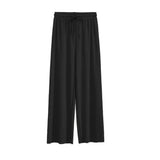 2026 Women Ankle-Length Wide Leg Pants Casual Summer Solid Elastic Waist Loose Ice Silk Pants Spring Summer Female Trousers