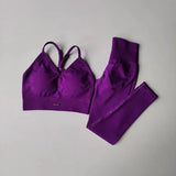 Seamless Yoga Set Women High Waist Scrunch Leggings V Neck Sports Bra 2 Piece Workout Fitness Clothing Quick Dry Gym Suit