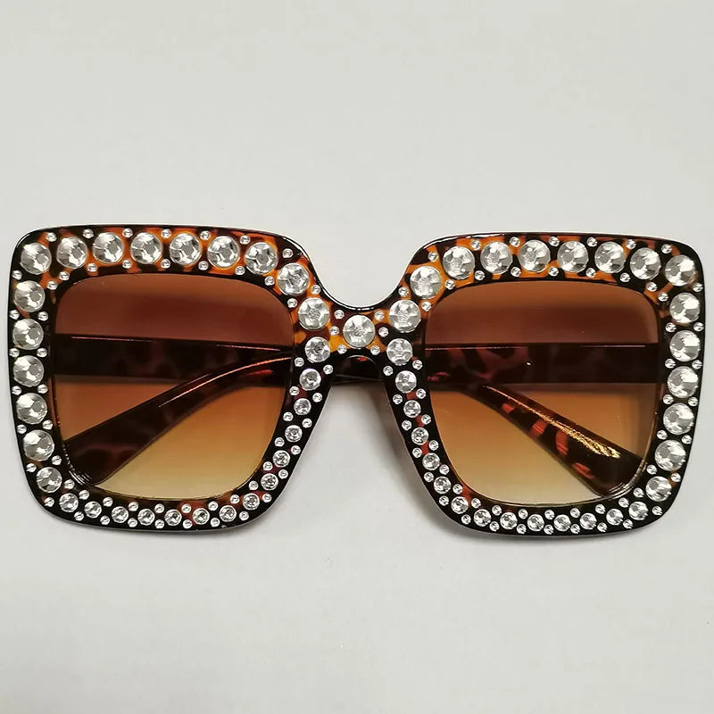 Diamond Oversized Sunglasses Big Square Frame Sunglasses UV400 Crystal Eyewear Retro Rhinestone Frames Eyeglasses