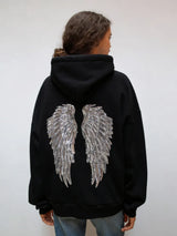 Sequin Angel's Wings Hoodies Women Chic Loose Long Sleeve Pullovers Top Slim Yoga Pant Set 2025 New Casual Lady Two Piece Sets