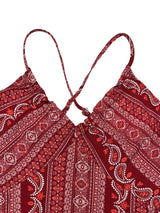 Women's Summer Ethnic Pattern Backless Split Thigh Dress Ladies Summer Clothes Boho Fashion Frill Trim Long Dress for Beach